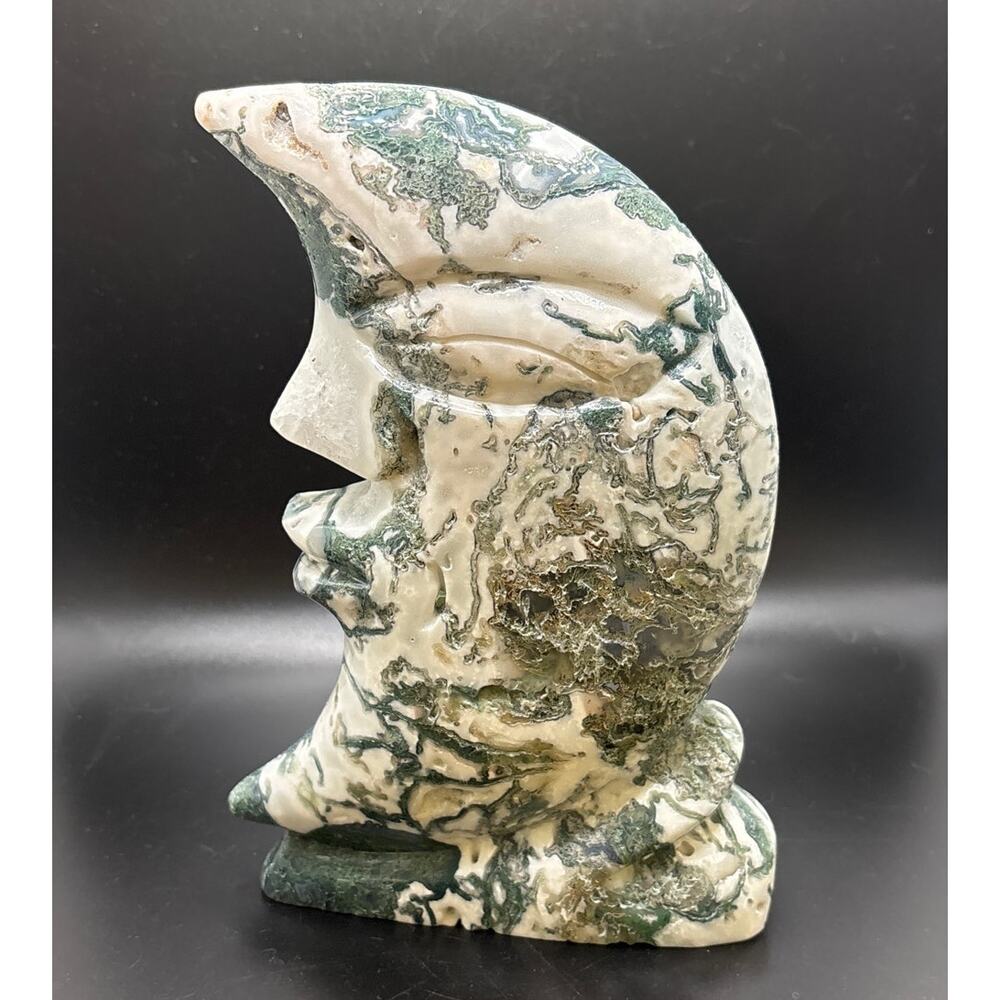 Amazing Moss Agate Carved Moon